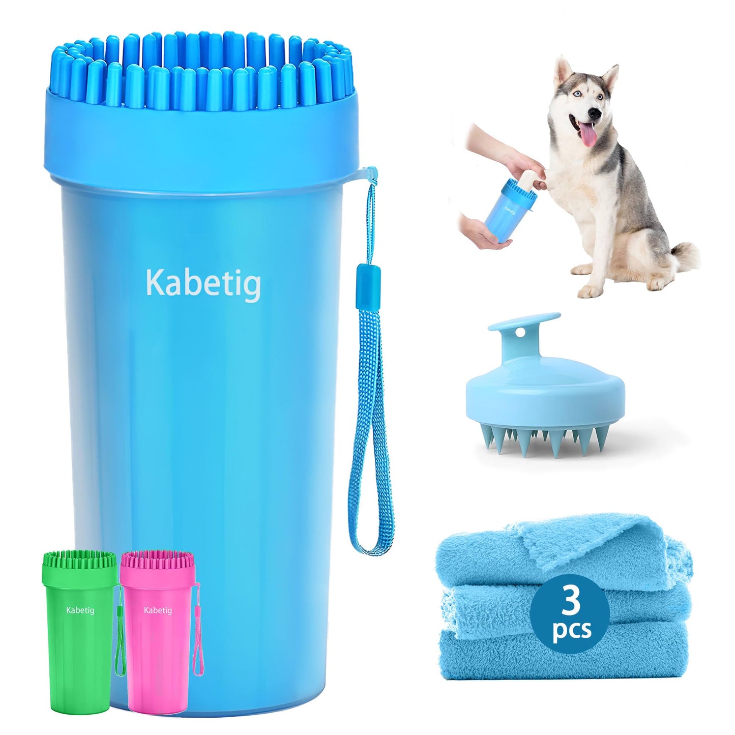 Kabetig Dog Paw Cleaner & Washer for Large/Extra Large Breeds - Muddy Paws Easy Cleaning Cup for Big Dogs - Includes 3 Absorbent Towels(Blue)