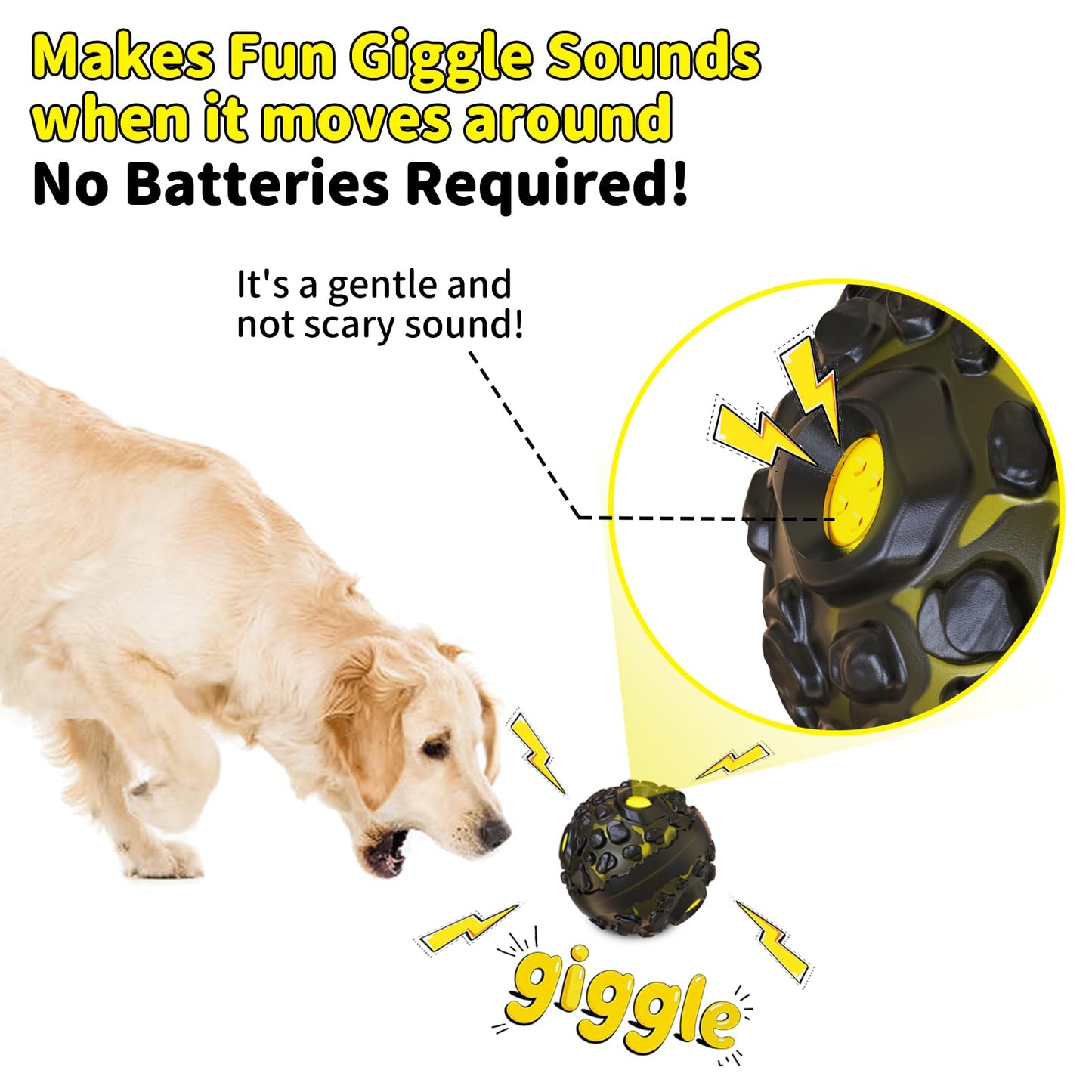 JoyBruko Dog Ball for Aggressive Chewers - Interactive Dog Toy Balls Fun Squeaky Sound to Keep Them Busy, Durable for Small Medium Large Breeds, Rubber Pet Chew Toys, As Seen on TV, Black & Yellow