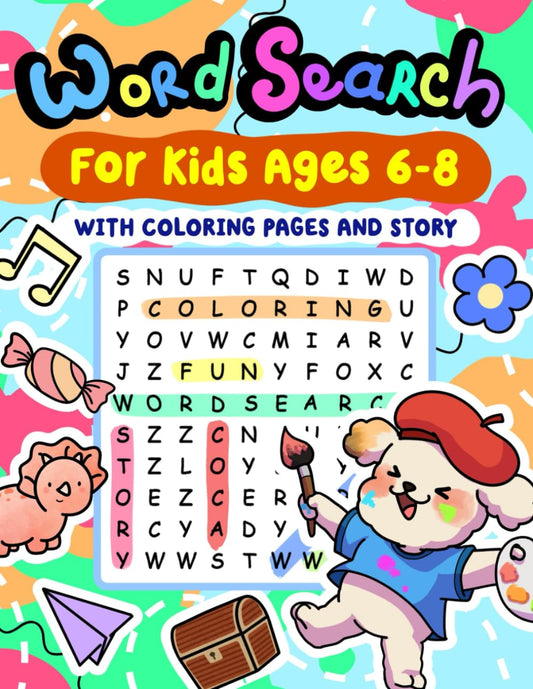 Word Search for Kids Ages 6-8: Magical Activity Book with Puzzles, Coloring Pages, and an Adventure Story for Boys and Girls (Grades 1-3)