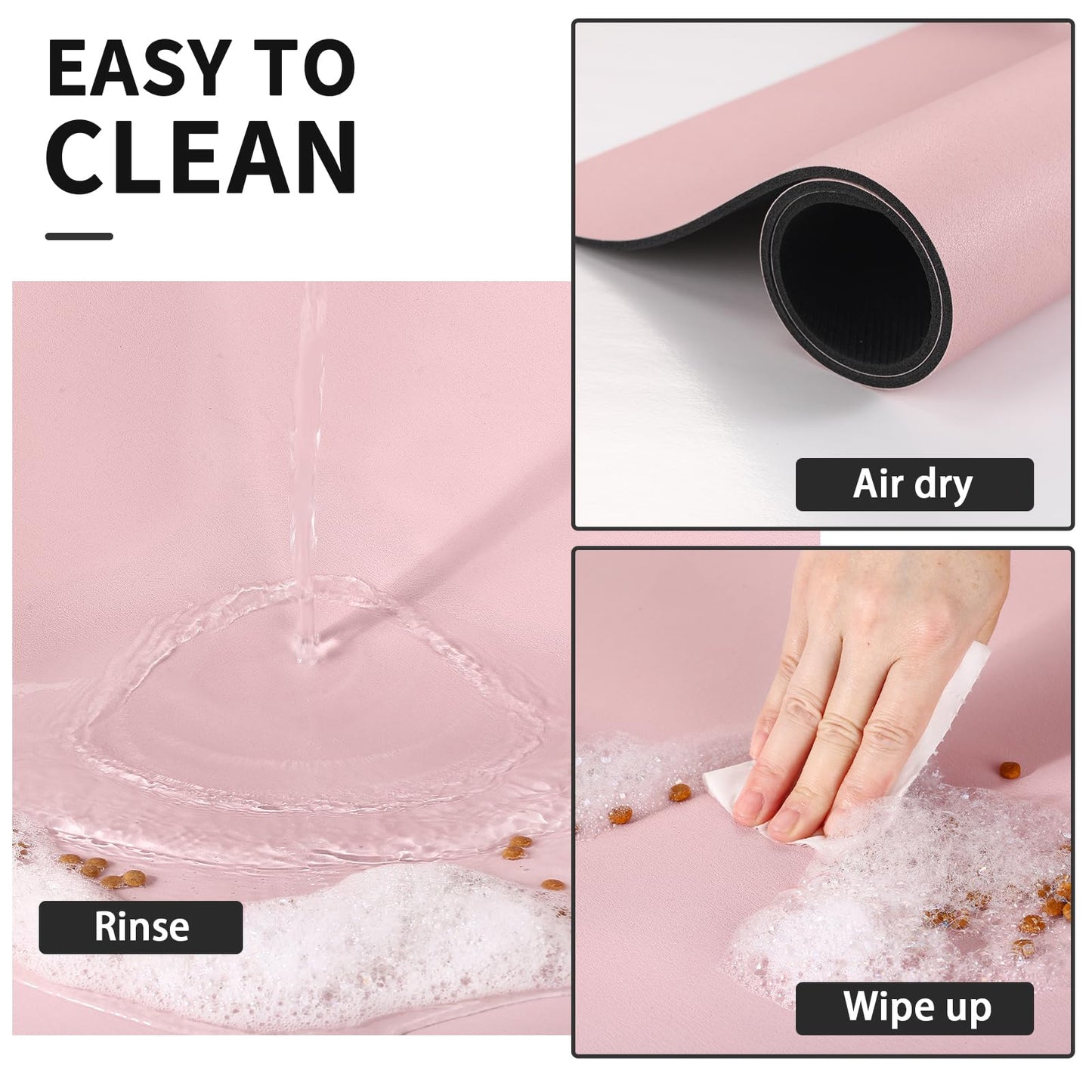 HotLive Pet Feeding Mat - Absorbent Dog Mat for Food and Water, No Stains Cat Bowl Mat, Easy to Clean Pet Placemats, Quick Dry Dog Water Dispenser Mat for Messy Drinkers | Pink 16"x 24"