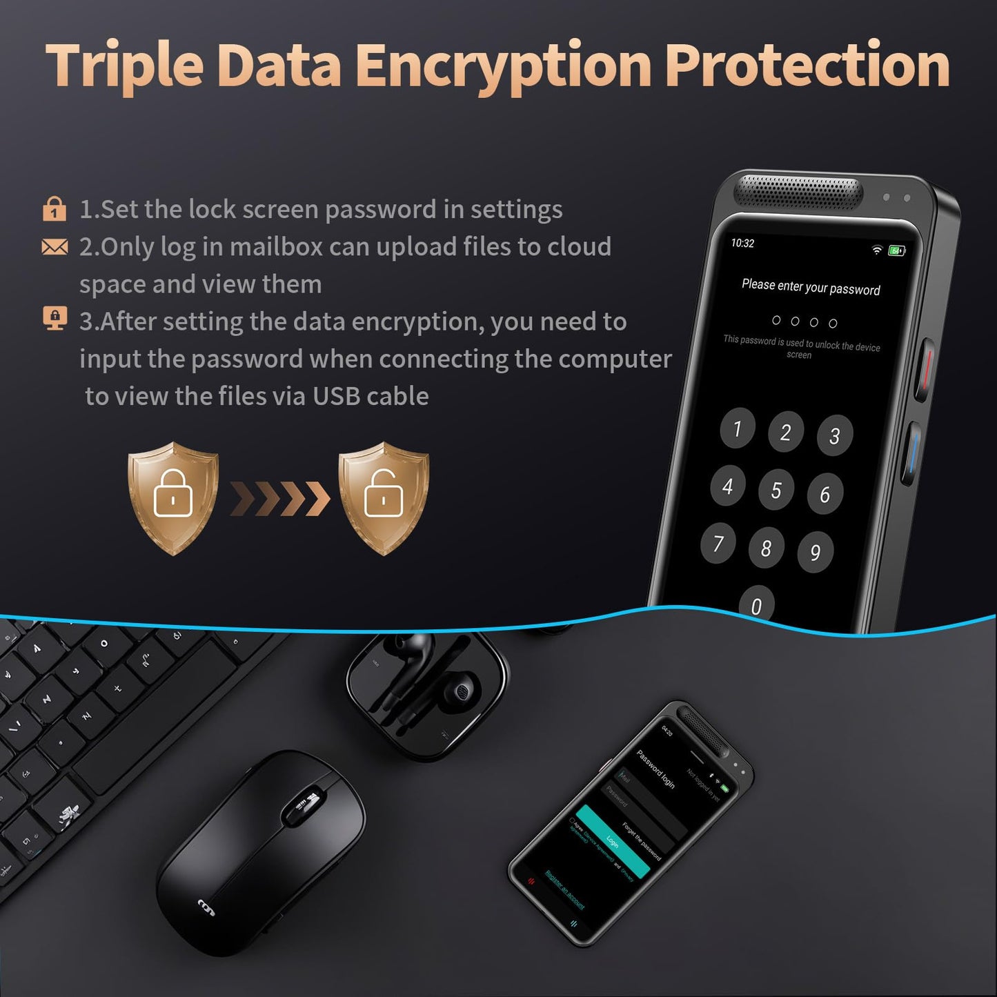 AI Voice Recorder, Digital Voice Recorder with Transcription & Summarize & Translation, 80GB Voice to Text Meeting Recorder and Transcriber, Support 134 Languages, AI Recorder Device for Lectures