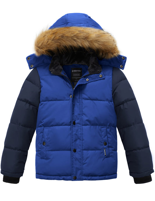 wantdo Boys' Puffer Jacket Warm Thick Winter Coat Hooded Outerwear Acid Blue navy 8