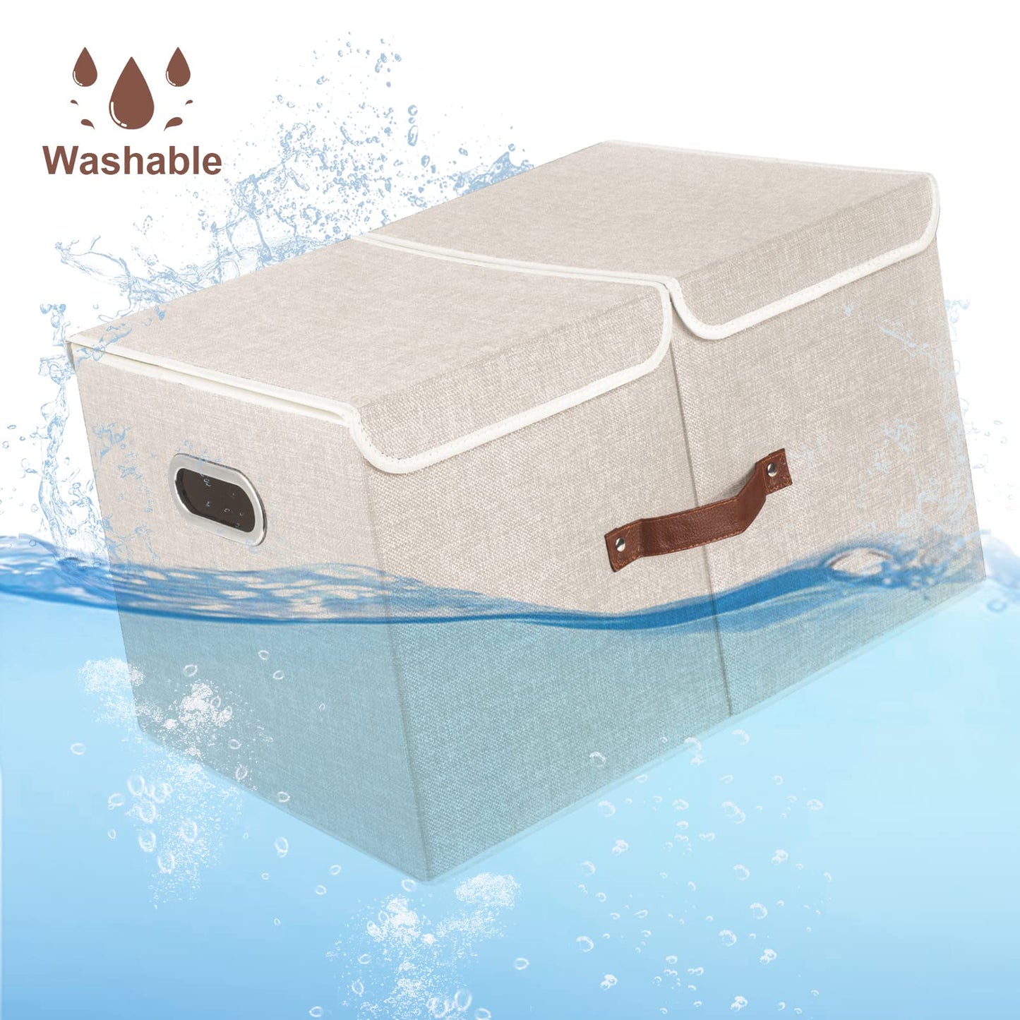 TYEERS Extra Large Collapsible Storage Bins with Lids and Compartments, Washable, Fabric Storage Boxes, 21.7x13x11.8 inches, 2 Pack, Beige