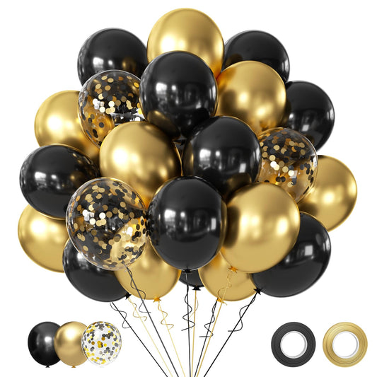 Black and Metallic Gold Balloons, 50PCS 12 Inch Black and Gold Confetti Balloon Party Decorations for Birthday,Graduation,New Years,Wedding,Engagement Party Decorations