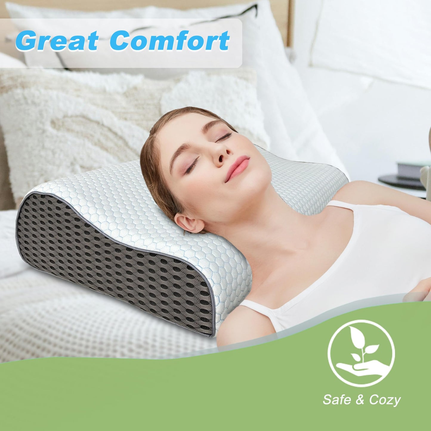 LeoTube Cervical Pillow Case for Neck Pillows, Compatible with Pillows for Neck and Shoulder Pain & Cervical Neck Pillows for Sleeping-Cover ONLY (White+Gray)