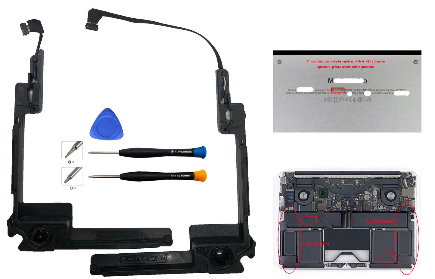 ITTECC Right and Left Speaker Replacement Fit for Pro 13" Retina A1425 Late 2012, Early 2013