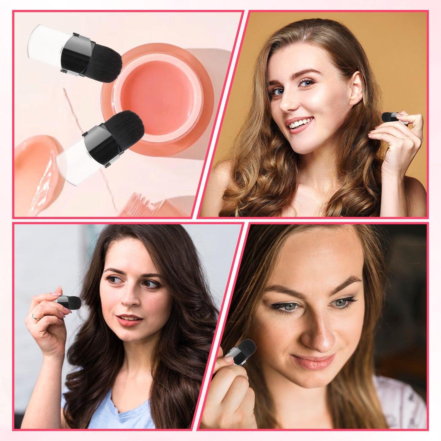 2 Pcs Retractable Makeup Brush, Mini Blush Brush Portable Travel Size Makeup Brushes with Cover for Blending Bronzer Blush Cosmetics