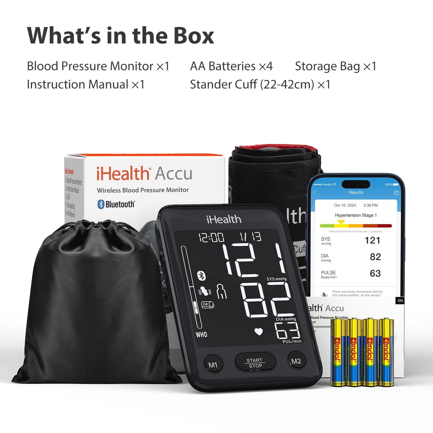 iHealth Accu Wireless Blood Pressure Monitor with Bluetooth Cloud Storage, Body Movement Detection, Wrap Indicator, Adjustable Large Adult Cuff(8.7-16.5 inch), Dual User Functionality for Home Use