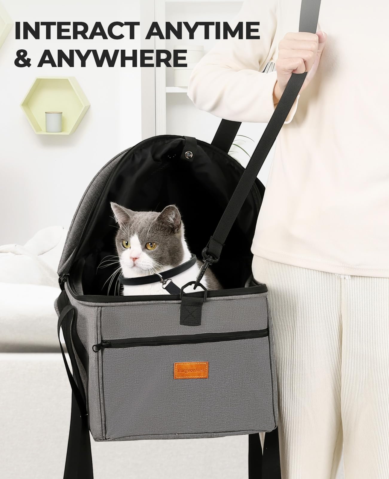 BurgeonNest Top-Expandable Large Cat Carrier, Soft Sided Cat Bag Carrier for Medium Large Pet 15 lbs, Upgrade Small Dog Car Seat, Collapsible Puppy Travel Bag with Semi-Open Mode Canopy