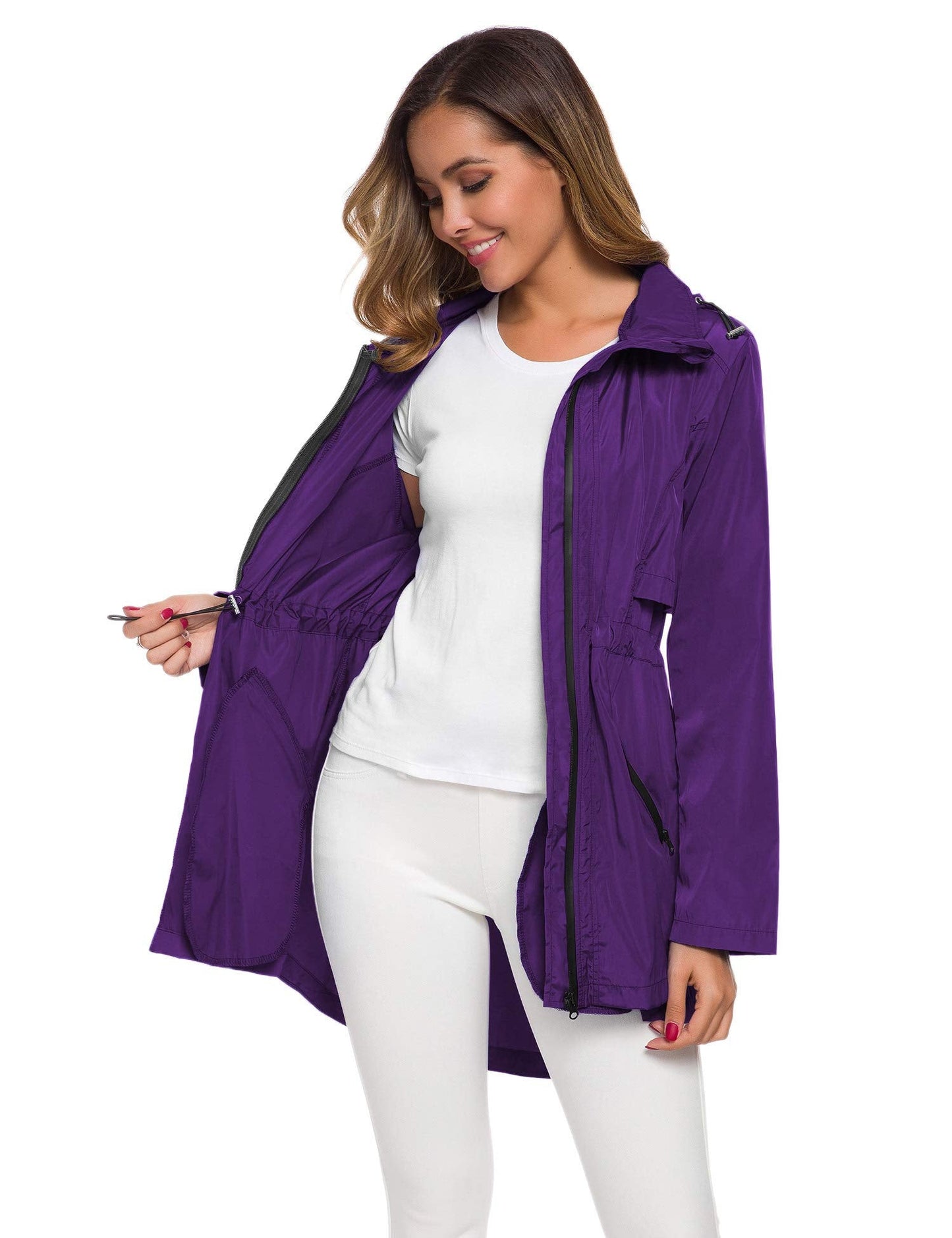 Avoogue Women'S Raincoats Rain Jackets Trench Coats Lightweight Foldable Rain Jackets Purple M