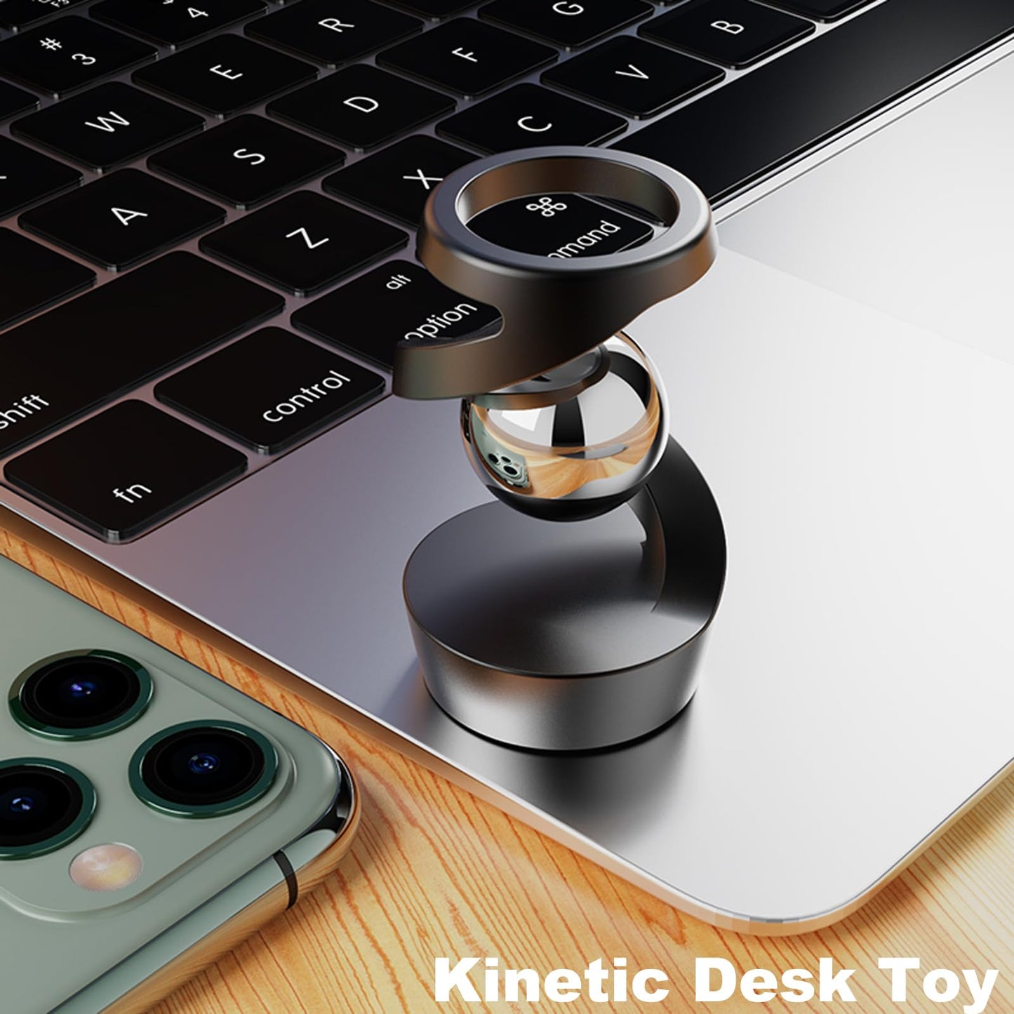 Fidget Toys Adult, Gravity Defying Kinetic Desk Toy, Metal ADHD Silent Fidget Toy Spinner, Balance Desk Toys for Office for Adults, Party Favors, Birthday (Gray-Rose Gold Ball)