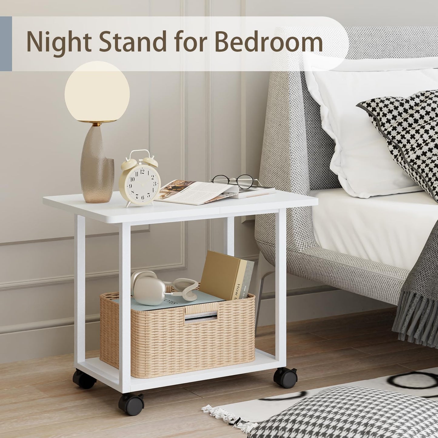 MARTY 22"x15.75" Large Under Desk Printer Stand with Storage Shelf 2-Tier Rolling Printer Cart with Wheels Printer Table for Home Office Heavy Duty Storage Rack for Scanner Fax Machine, White