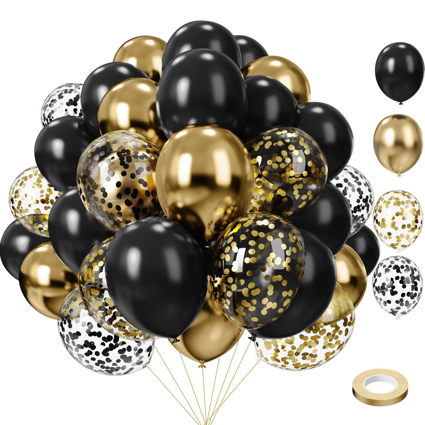 Black and Gold Balloons,75PCS Gold and Black Balloons,12in and 5in Black Gold Latex Party Balloons for Birthday, New Years, Wedding, Graduation Decorations