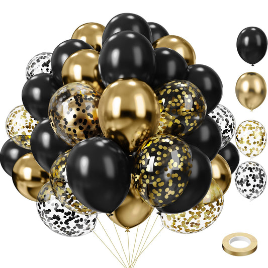 Black and Gold Balloons,75PCS Gold and Black Balloons,12in and 5in Black Gold Latex Party Balloons for Birthday, New Years, Wedding, Graduation Decorations