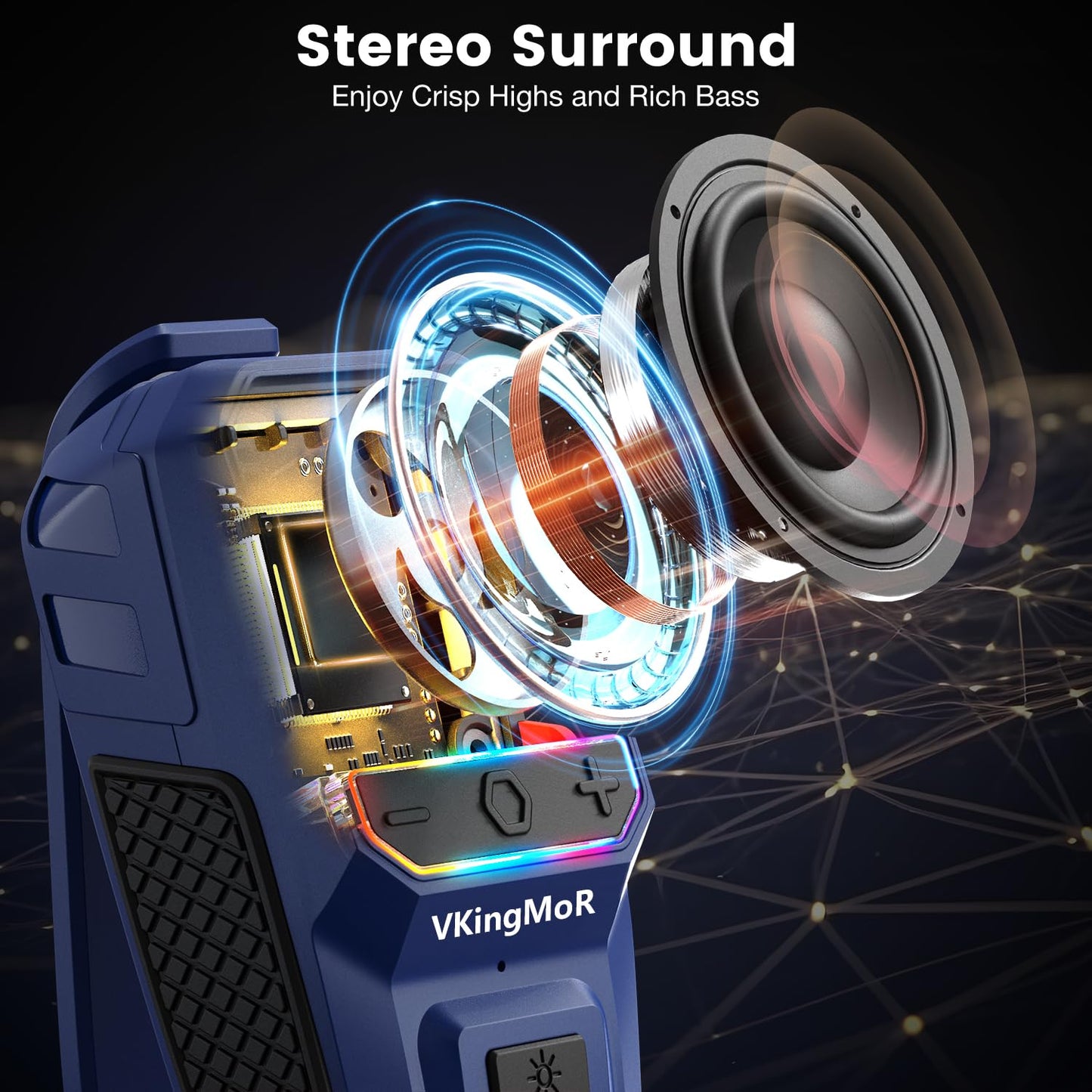 Wearable Bluetooth Speaker, Clip-On Portable Speaker with Built-in Mics Hands-Free Music and Calls for Hiking/Biking, Portable Bluetooth Speakers with LED Light, 15H Battery Life Speakers(Blue)