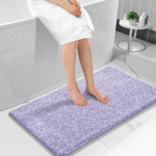 Yimobra Bathroom Rugs Non Slip Washable, Extra Soft Comfortable Bath Mat, Water Absorbent Thick Floor Mats, Shaggy Rugs for Shower Bathtubs, 24"x17", Grey&White