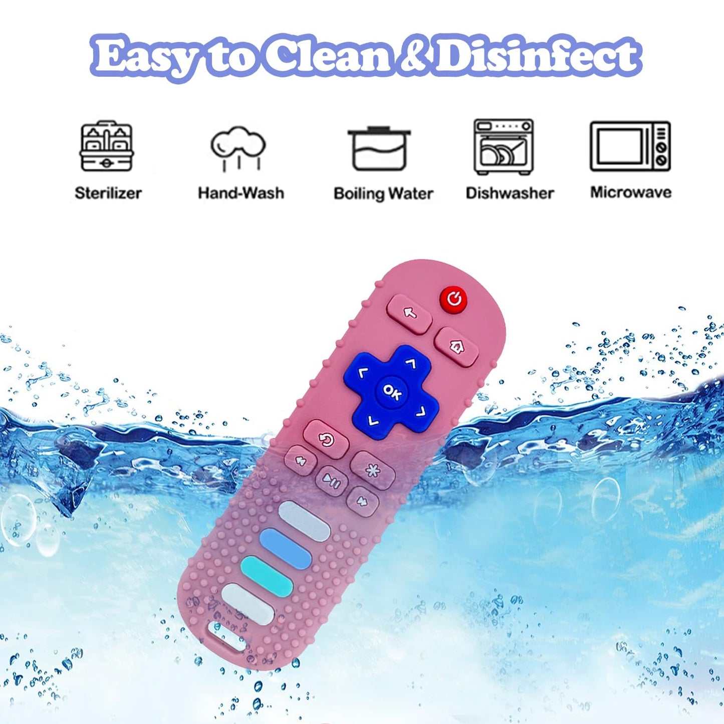 ROBBEAR Baby Teething Toys, Food Grade Silicone Teether for Babies 3 6 12 18 Months, TV Remote Shape Toddlers Chew Toys, Freezer BPA Free (Pink RC)