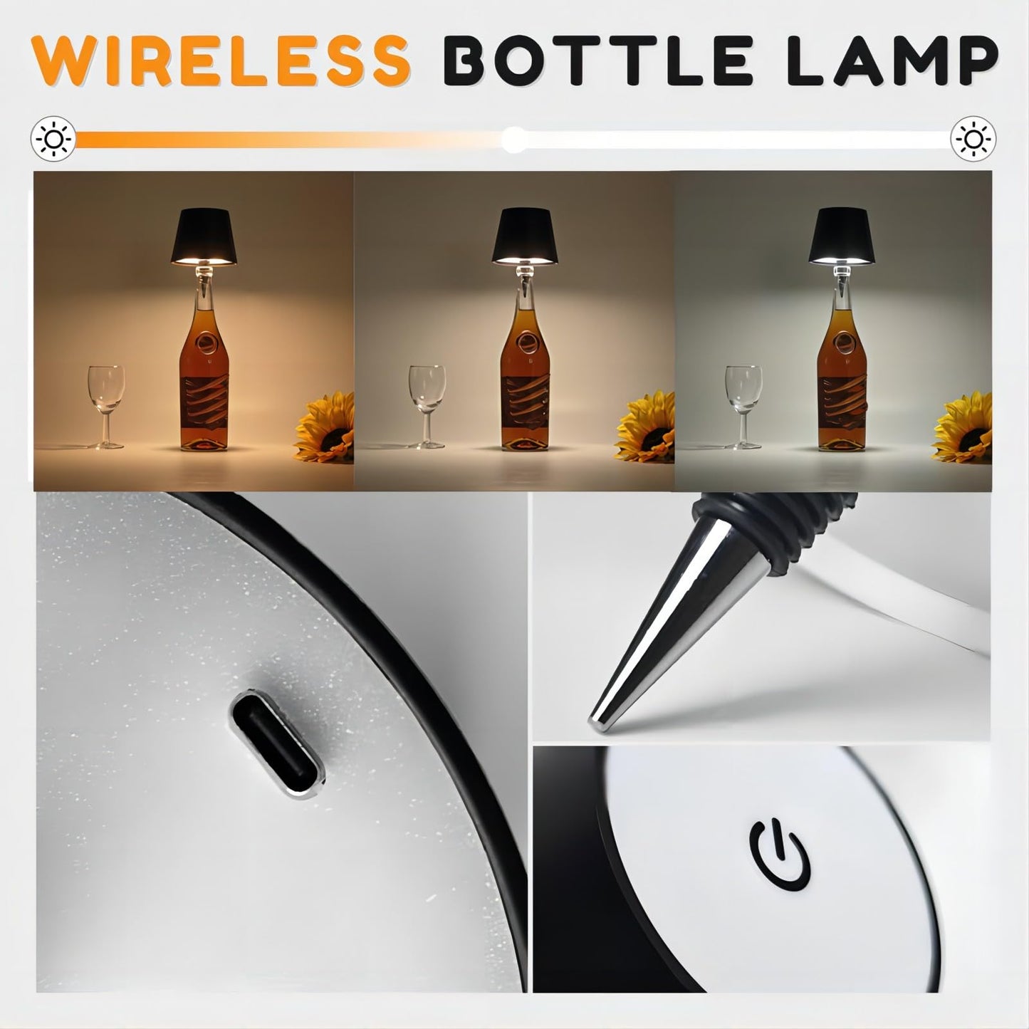 Wireless Bottle Lamp, 2025 New 3 Color Stepless Dimming Wireless Wine Bottle Lamp, USB Rechargeable Wine Bottle Lights, Touch LED Wine Bottle Lamp with for Home,Bar,Camping,Travel (Blue)