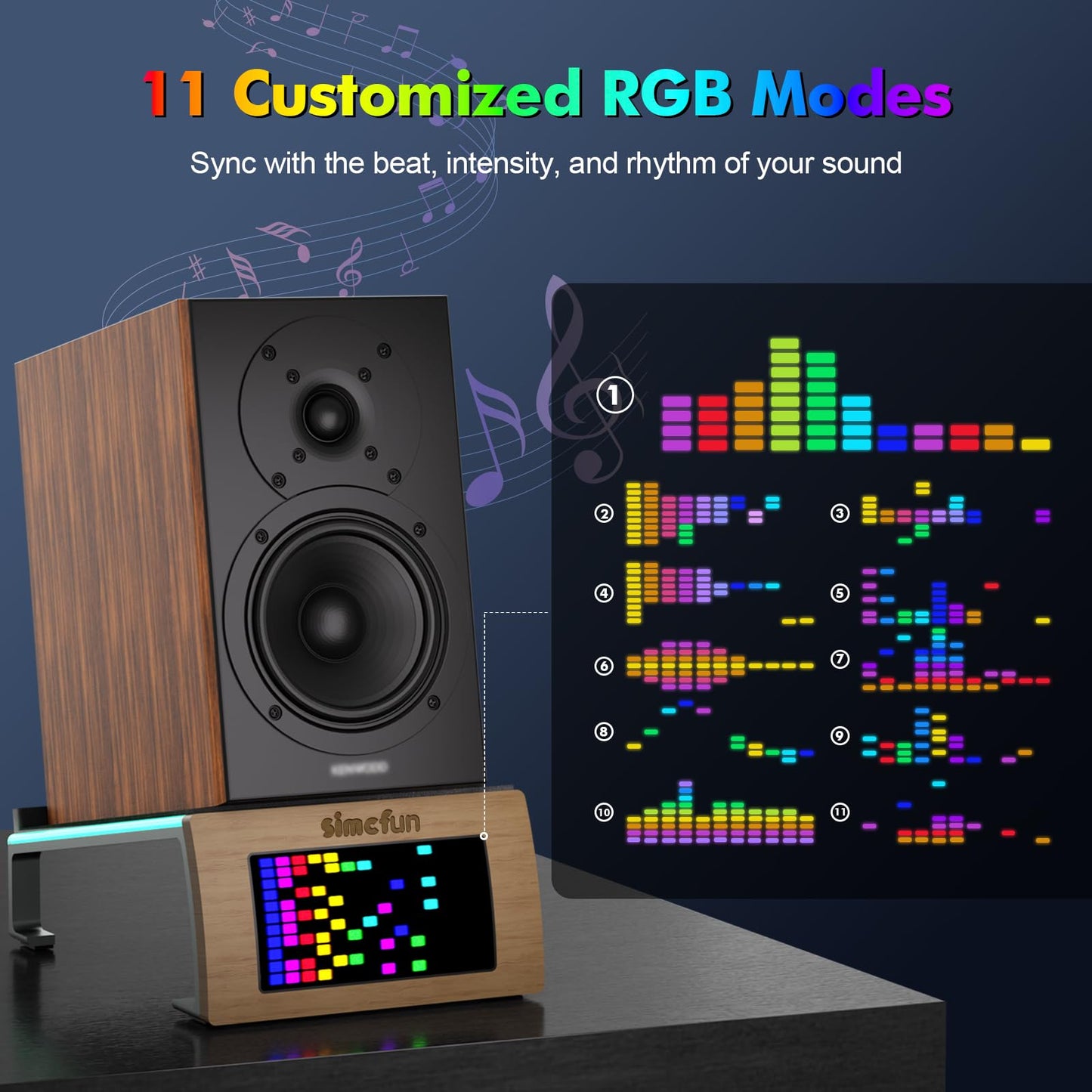 RhythmDance Desktop RGB Tilt Speaker Stands Surround Sound – Dynamic LED Light Display with Sound Sensor, Adjustable Light Modes w/c Dual Charging Ports – 1 Pair Bookshelf Laptop Desk Audio Stands