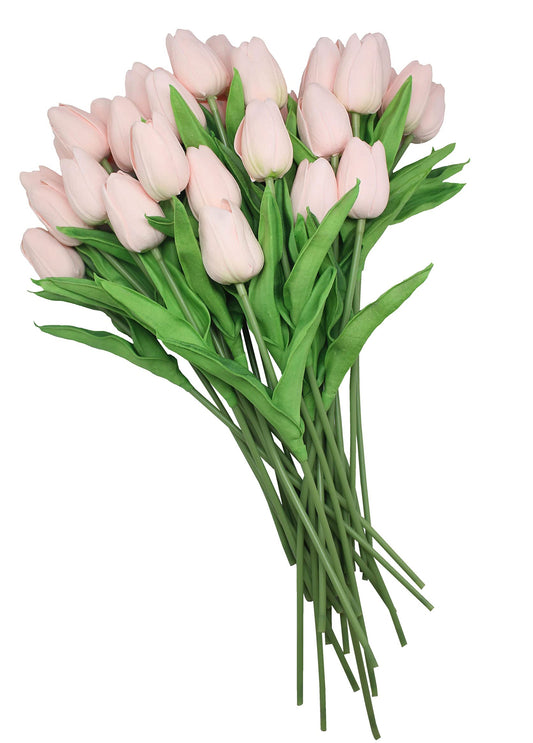 ALIERSA 10-Heads Home Decor Mini Tulip Real Touch Tulip Artificial Flowers Bouquets (Light Pink)