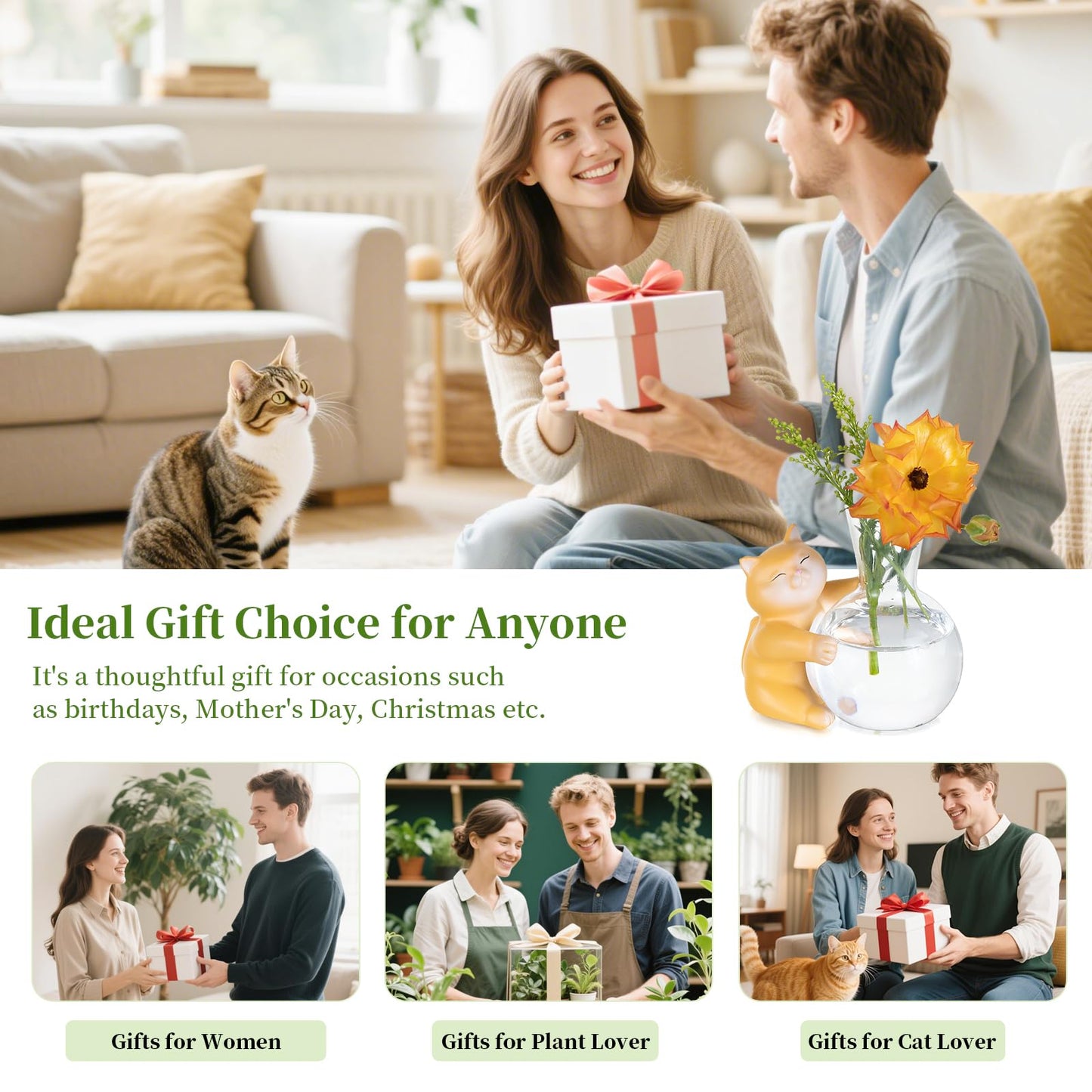 Plant Propagation Stations with Cat Statue: Glasseam Propagation Vases for Plants - Hydroponic Glass Terrarium for Home Decor - Funny Propagation Jars Gifts for Women Flower Lovers Cat Dads Moms