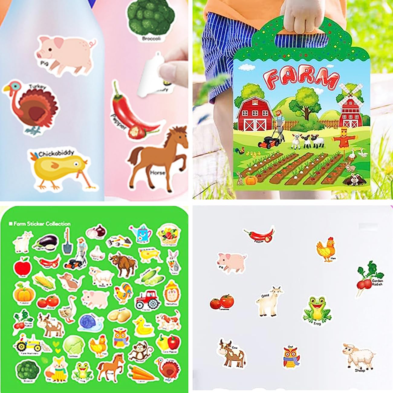 Reusable Sticker Book for Kids, Farm Stickers Educational Learning Toys Travel Stickers Activity Books for Toddler Girls Boys Age 3+ Birthday Gifts