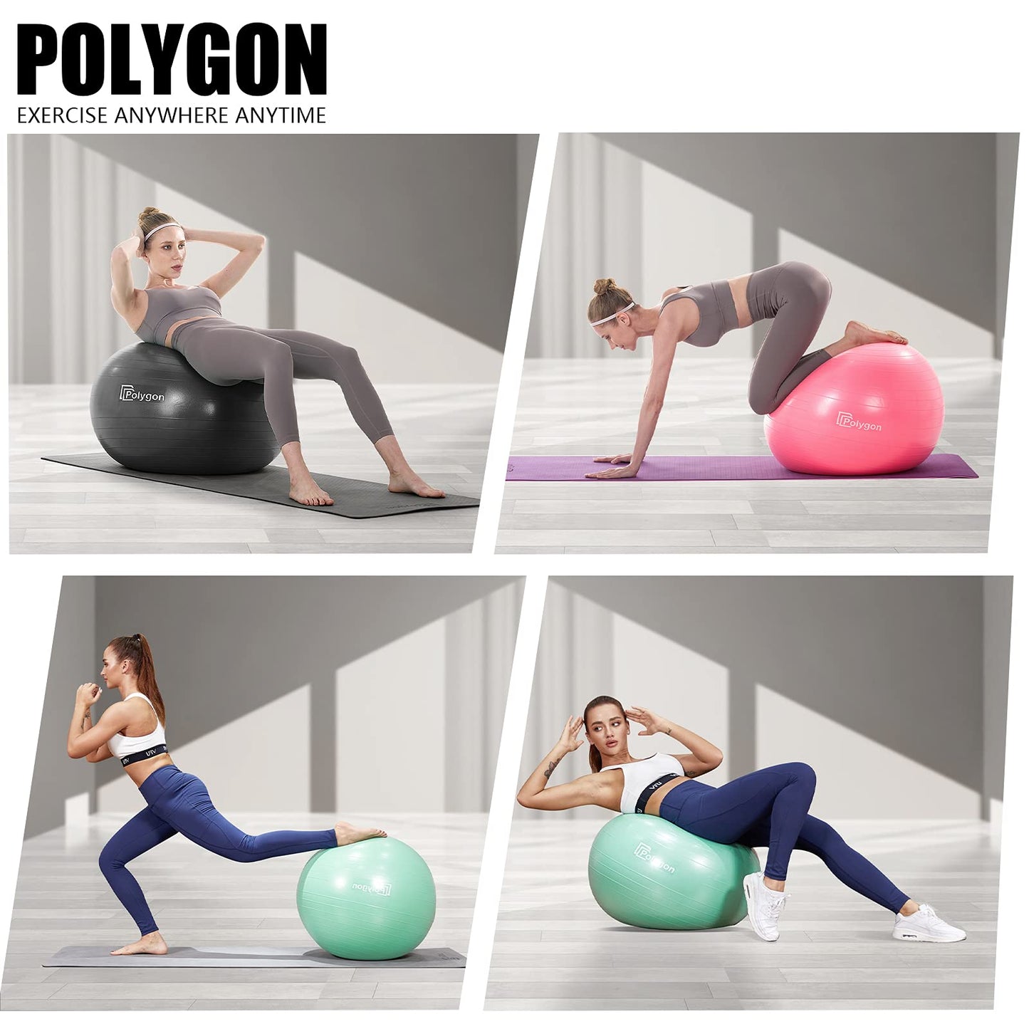 Polygon Exercise Ball - Professional Grade Anti-Burst Fitness Yoga Ball for Pilates, Pregnancy, Balance, Stability - Ideal for Home, Office, and Gym Workouts(Mint-65CM)