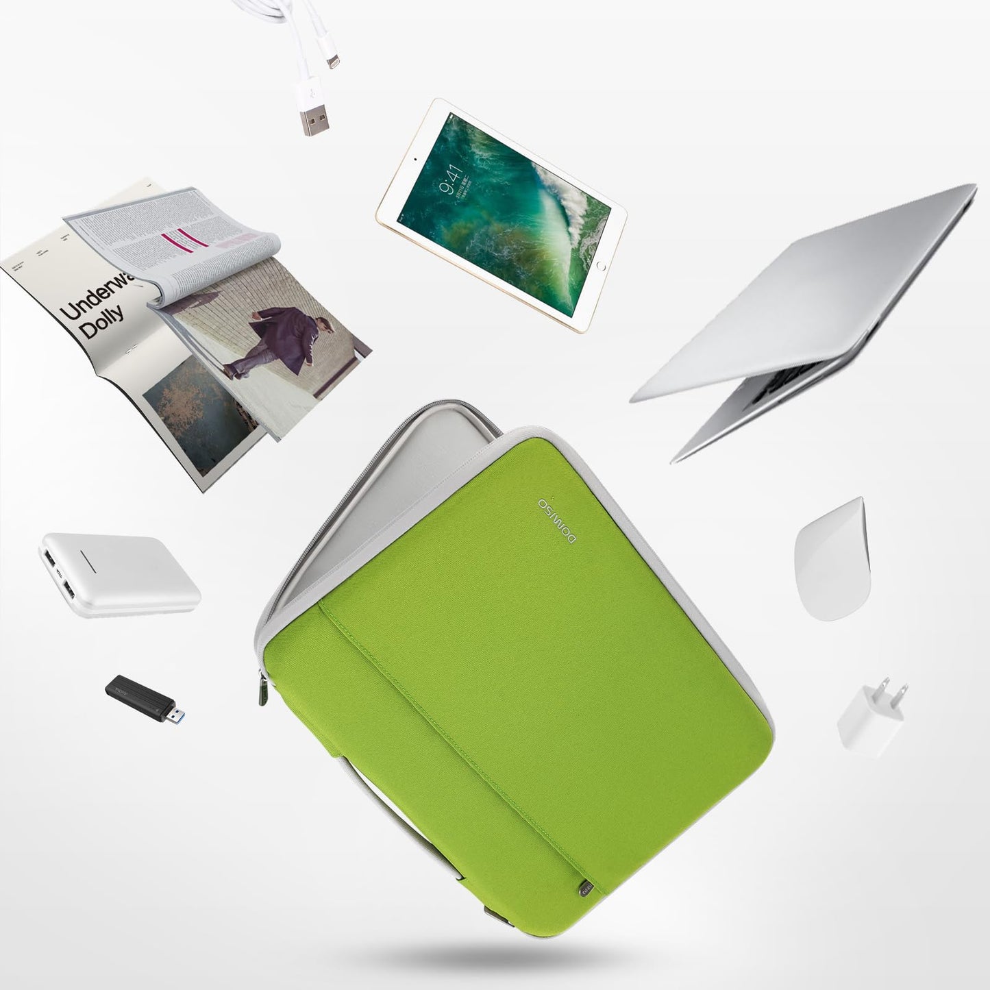 DOMISO 17 inch Laptop Sleeve Case Water-Resistant Bag Portable Carrying Protector with Handle for 17.3" IdeaPad 3 Gen 7/IdeaPad 300 320 321/17.3" ZBook Fury 17.3 G8/HP Envy/LG Gram 17",Tender Green