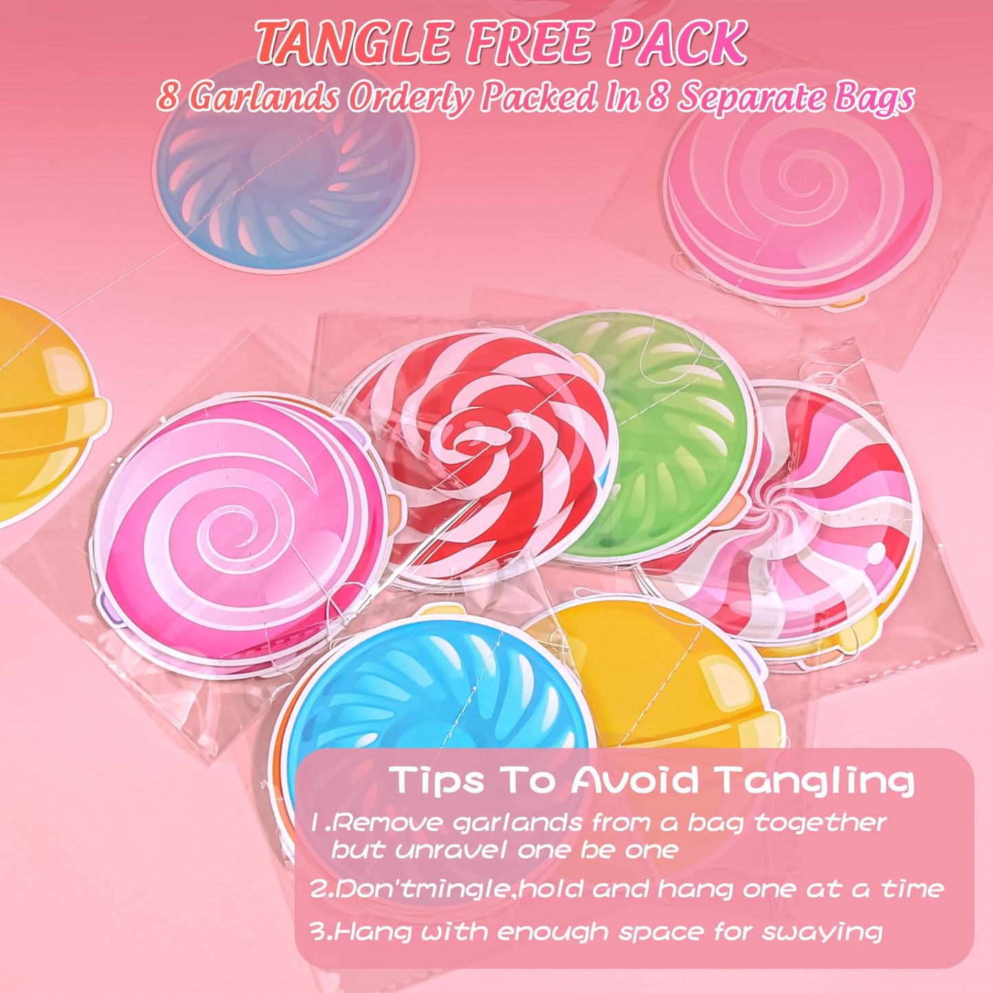 8pcs Candyland Party Decorations Candy Garland Banner Gumdrop Decorations Giant Candy Hanging Swirl Candy Land Theme Birthday Party Decorations Lollipop Baby Shower Party Decorations