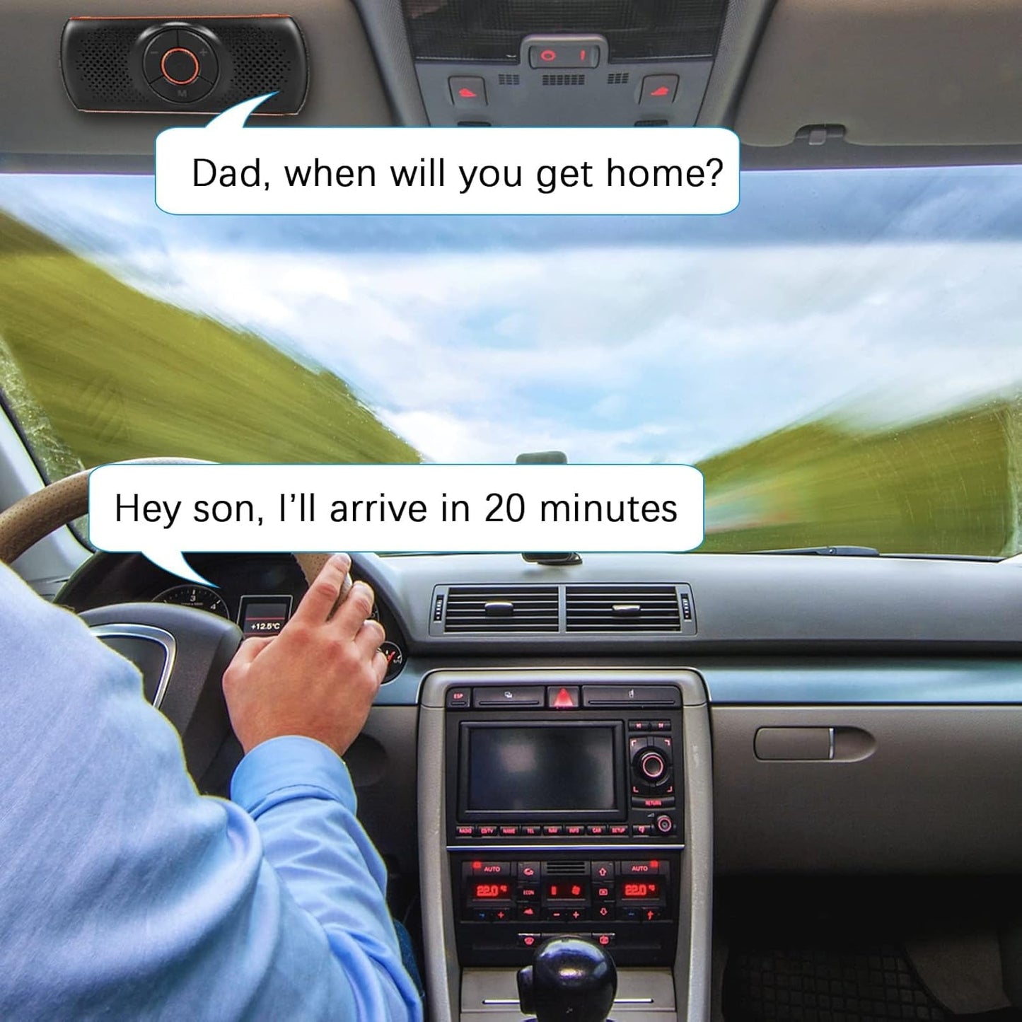 Bluetooth Car Speaker for Cell Phone HandsFree Bluetooth 5.0 CarKits 3W Loud Speakerphone for GPS Music,Wireless in Car Handsfree Speaker with Visor Clip,Supports Voice Command,TF Card Playback