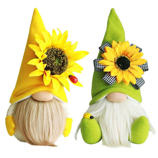 MACLARONX Sunflower Gnomes Spring Summer Plush Dolls Gnome Decorations Cute Swedish Tomte Nisse Ornaments for Home Tiered Tray Party Decor, Set of 2
