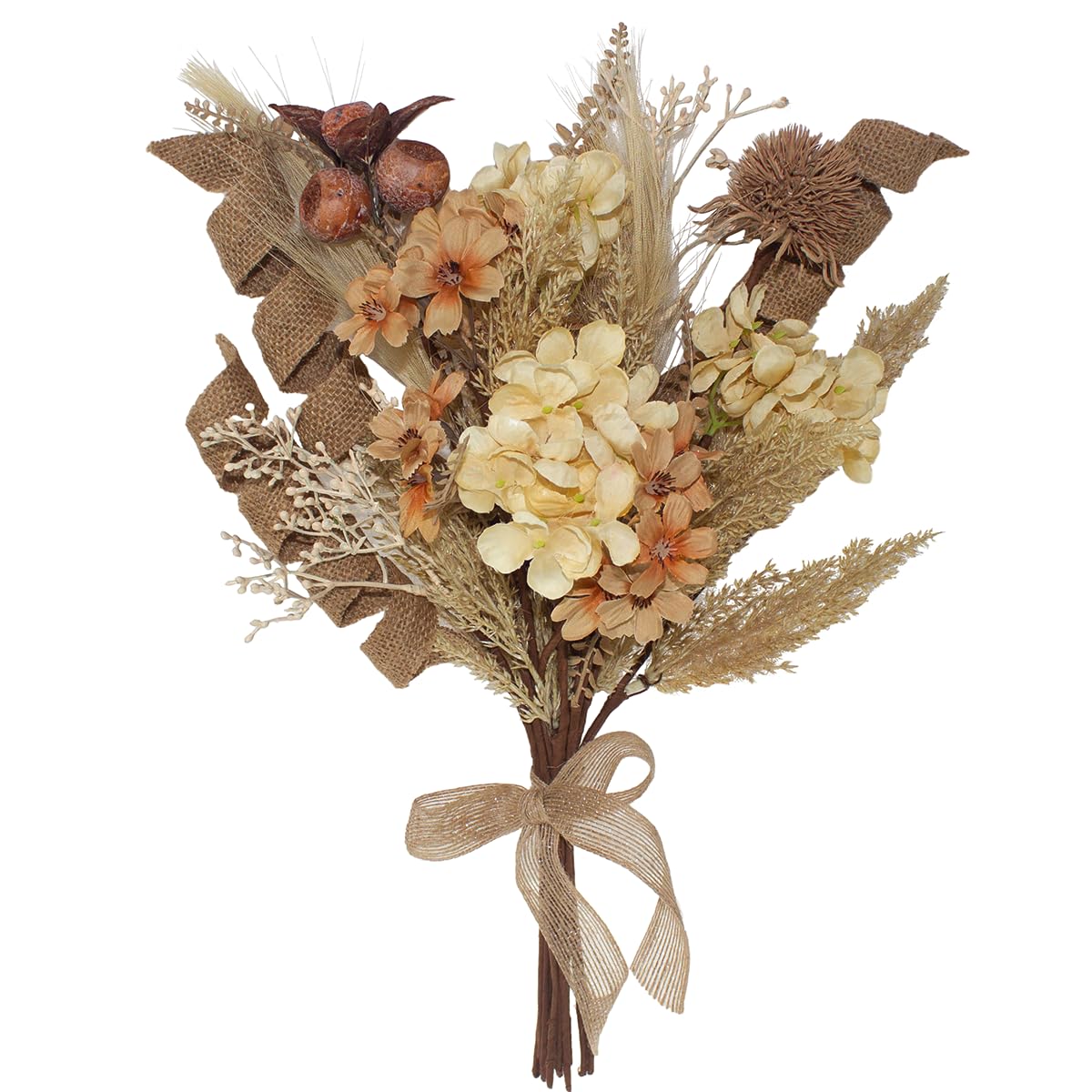 18Pcs Boho Faux Fall Dried Pampas Grass Silk Hydrangea Flowers Bouquets Fall Decor, Fake Autumn Thanksgiving Harvest Stems Fall Picks Branches Floral Arrangements for Vase 18"