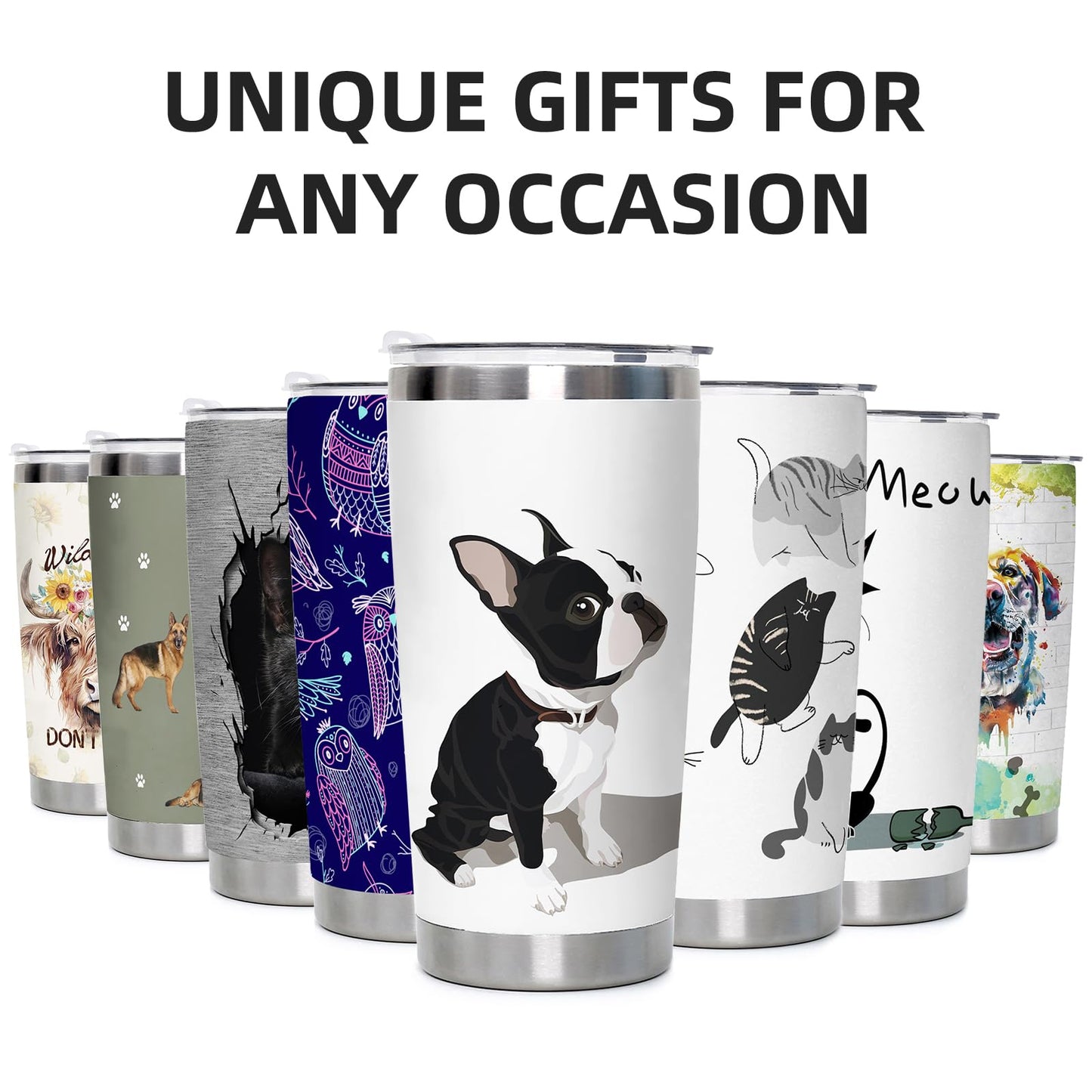 Boston Terrier Stainless Steel Tumbler with Lid 20oz Funny Bulldog Vacuum Insulated Tumbler Ideal Gifts to Dog Mom, Dad, Kids, Water Coffee Cup Travel Mug Home Office Outdoor Mug