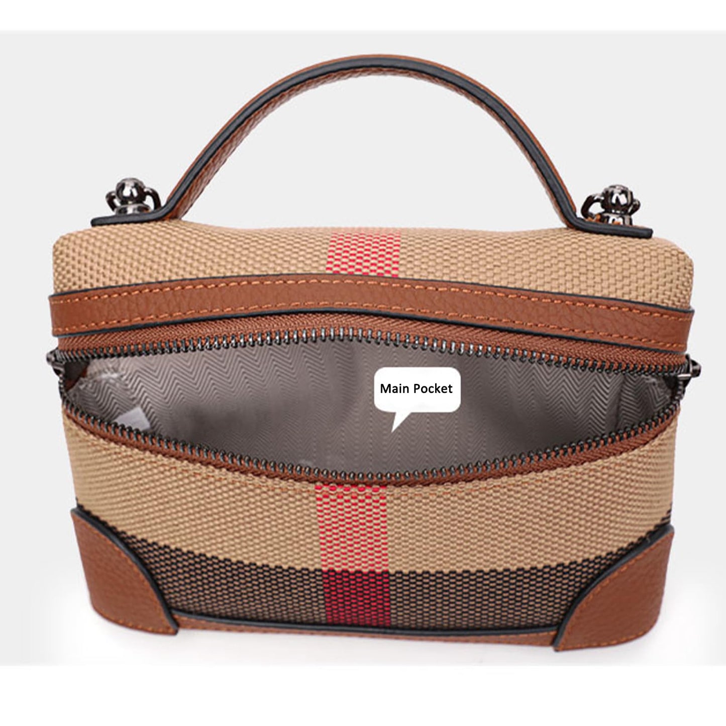 Rejolly Crossbody Bag for Women Pouch Top-Handle Leather Bag Designer Shoulder Handbag Quiet Luxury Trendy Purse (Stripe Canvas Brown)