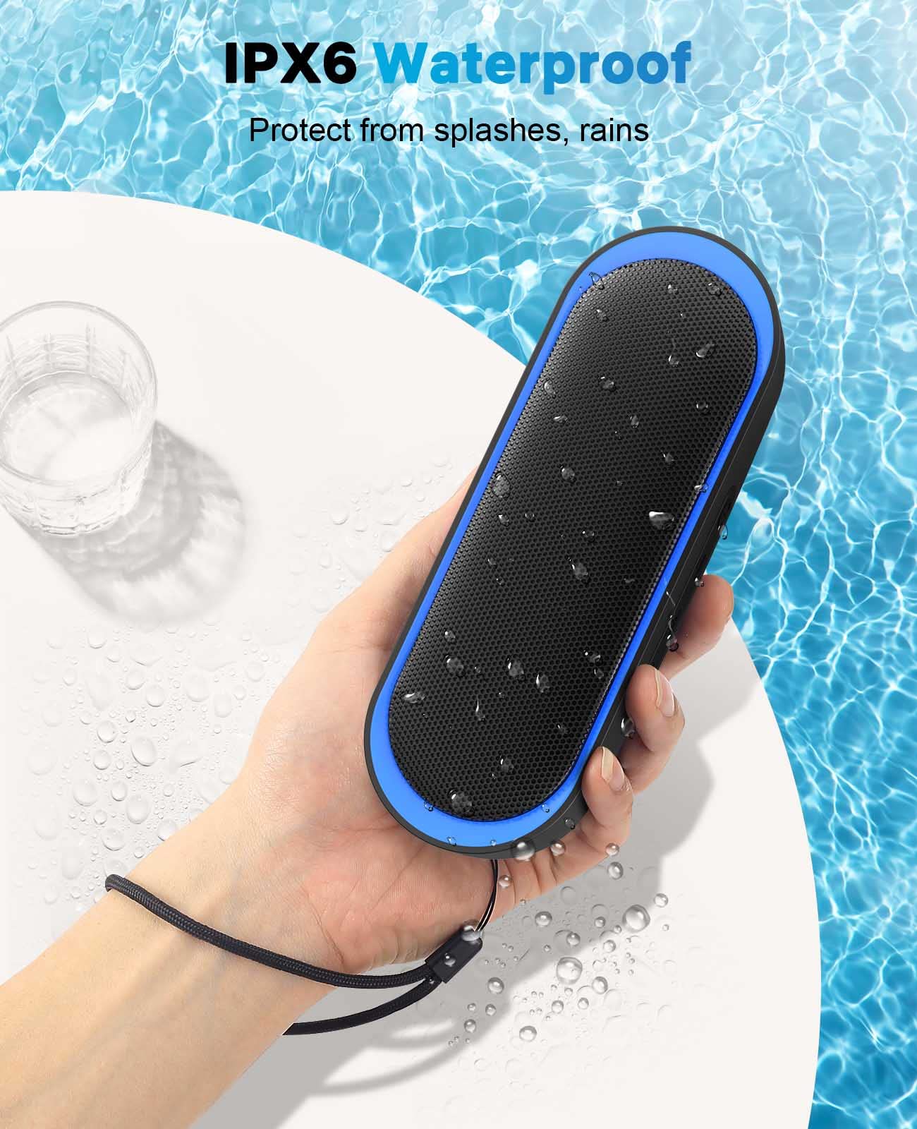 LENRUE Bluetooth Speakers, Waterproof Portable Speakers with TWS, 24 Playtime, Stereo Sound, Wireless for Home Shower Pool Beach Outdoor (Black)