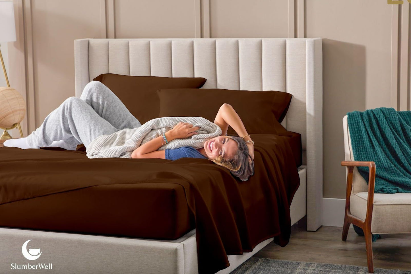 SlumberWell 4 Piece Luxury Soft Microfiber Fitted Bed Sheet Set for Campers, 8 to 12 Inch Deep Pocket, RV Three Quarter 48 x 75 3/4 Full Bunk, Chocolate