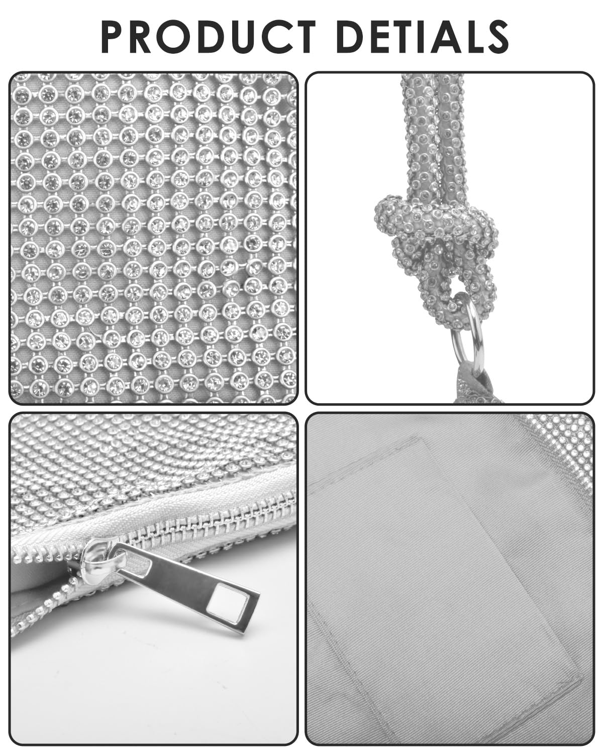 TINDTOP Rhinestone Evening Bag, Clutch Purse Women Sparkly Mini Handbags, Cross Body Hobo Bag for Cocktail Party Wedding