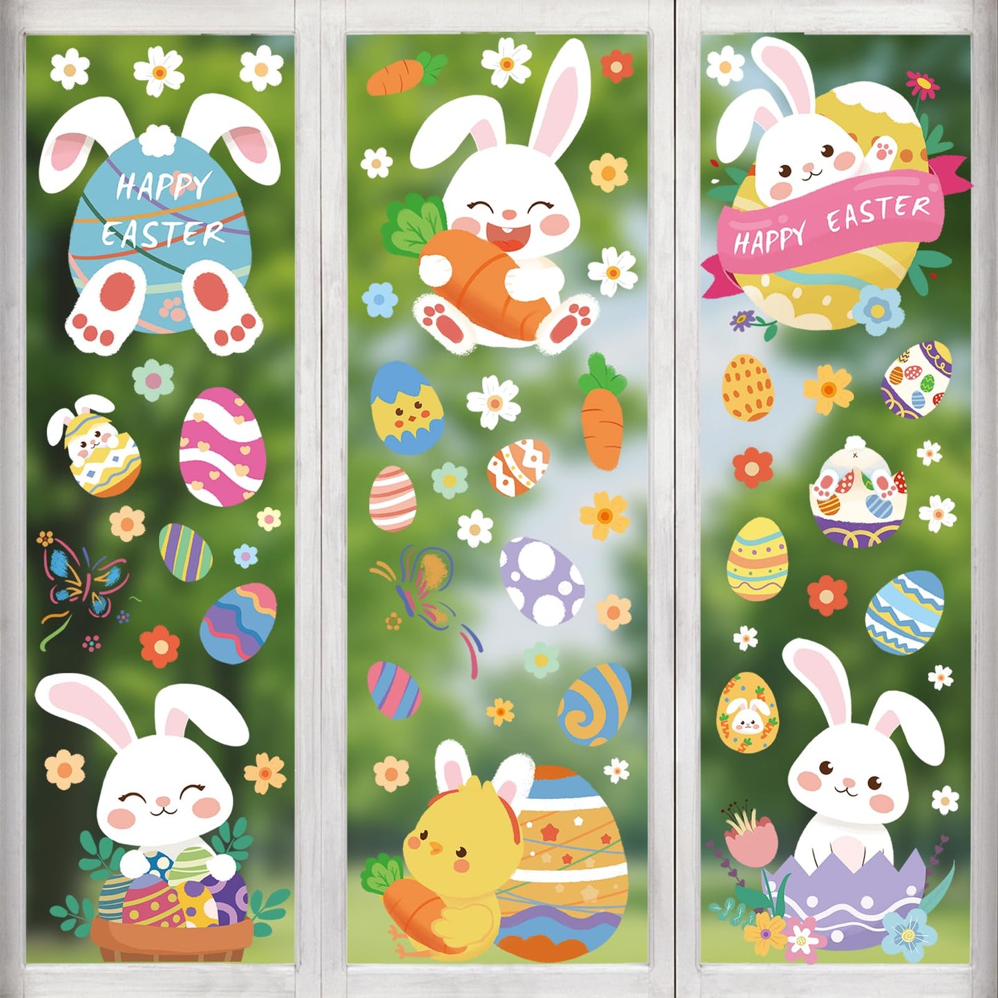 Easter Decorations Window Clings - 9 Sheets of Easter Window Stickers for Glass Windows - Spring Window Clings for Easter Decor - Perfect Easter Gifts (Cute Bunny)