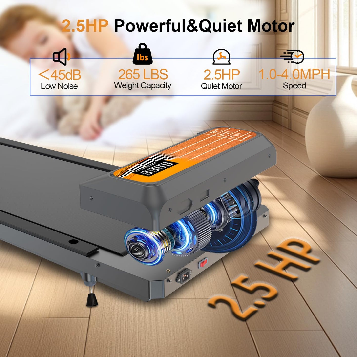 CYCLERADE Treadmill with Handle Bar for Home Small, Under Desk Treadmill with Remote Control LED Display 5.0 Speed for Home & Office