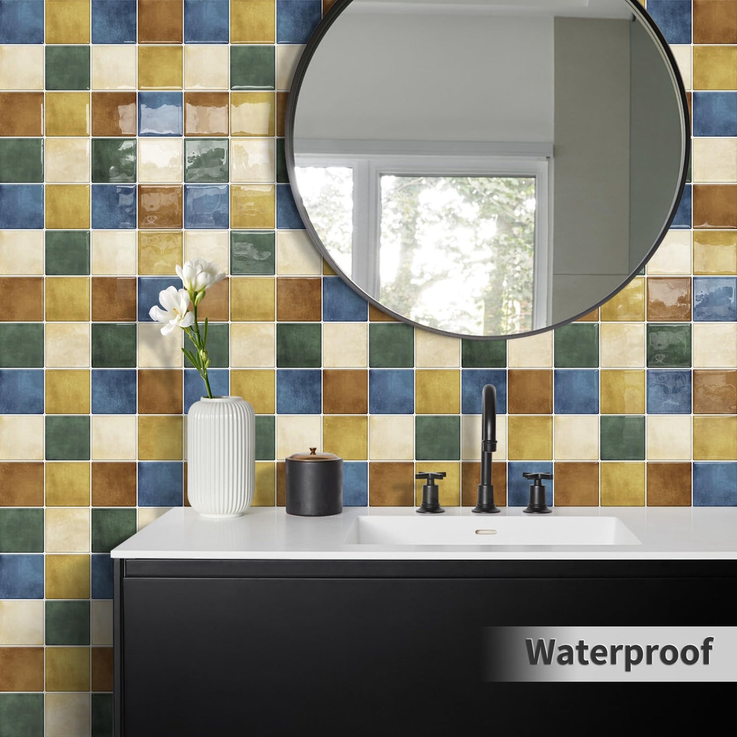 Tiwoos Thick Kitchen Peel and Stick Backsplash Tiles Square Self Adhesive Wall Tile Colorful (10-Sheet,12"x12")