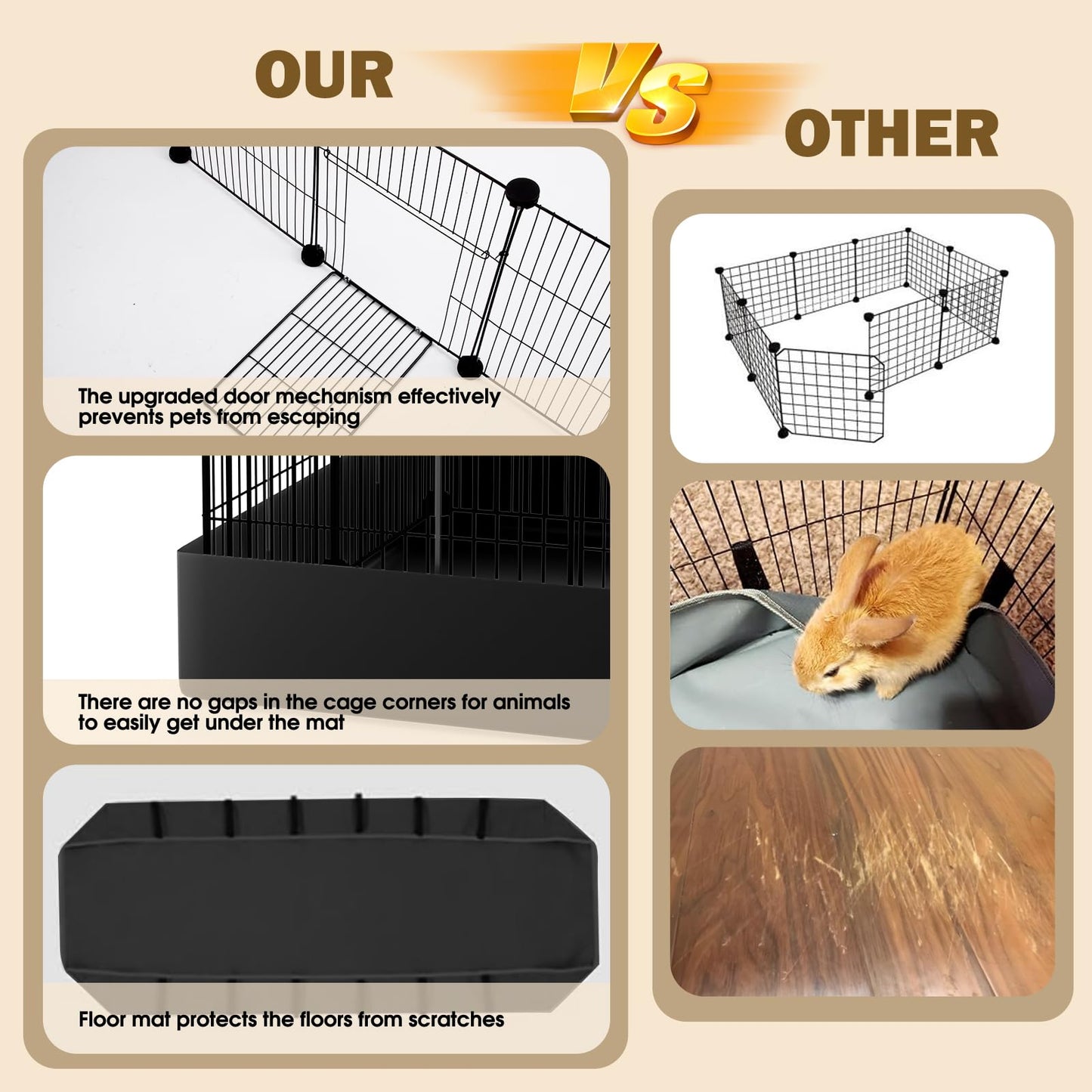 PAWING 12 Panels Small Animal Playpen with Waterproof Mat - Durable Metal Wire Yard Fence for Guinea Pigs, Rabbits, Kittens, Puppies, Hamsters, and Hedgehogs - Indoor & Outdoor Pet Cage