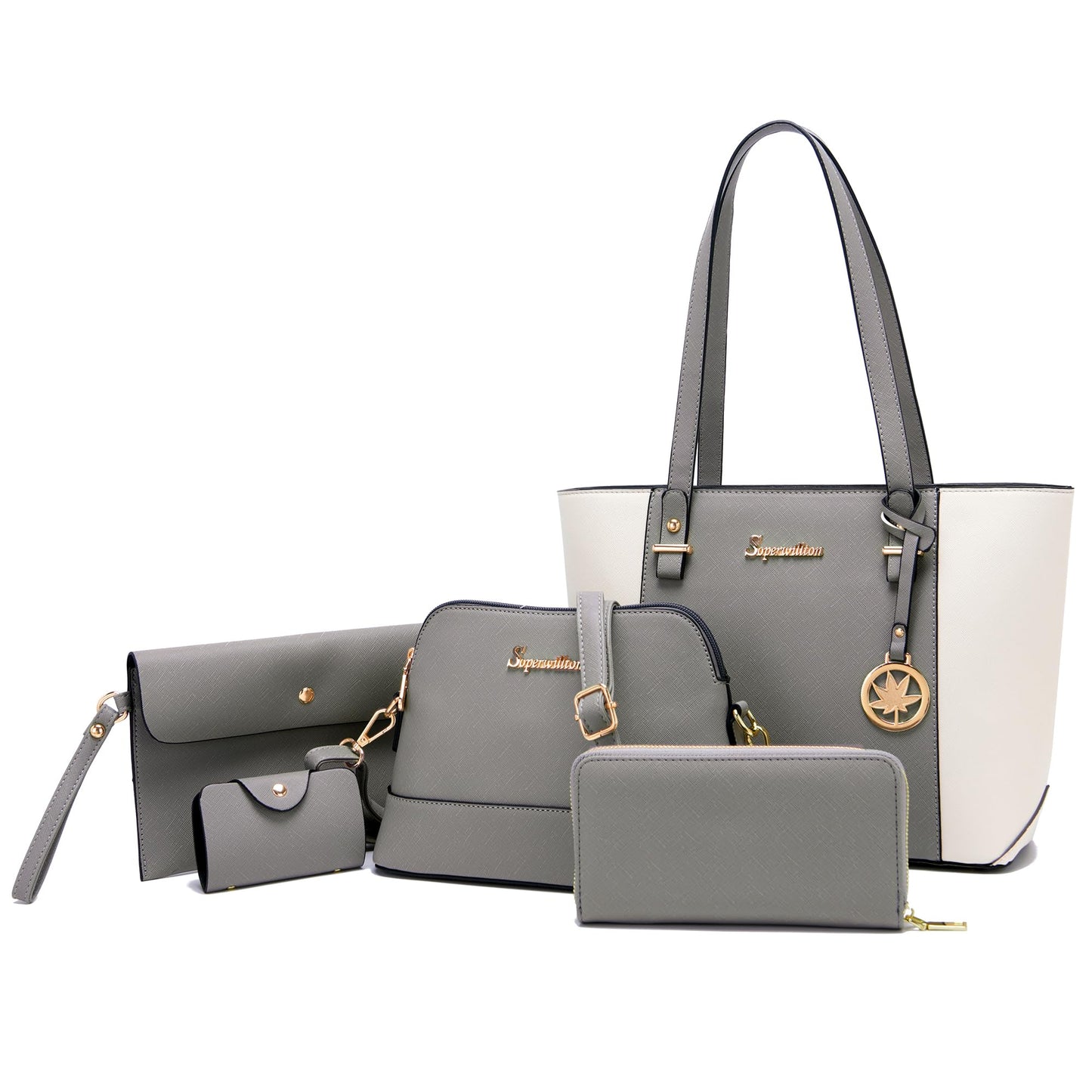 Soperwillton Handbags and Purses for Women Shoulder Tote Bags Top Handle Satchel Purse Set 5pcs