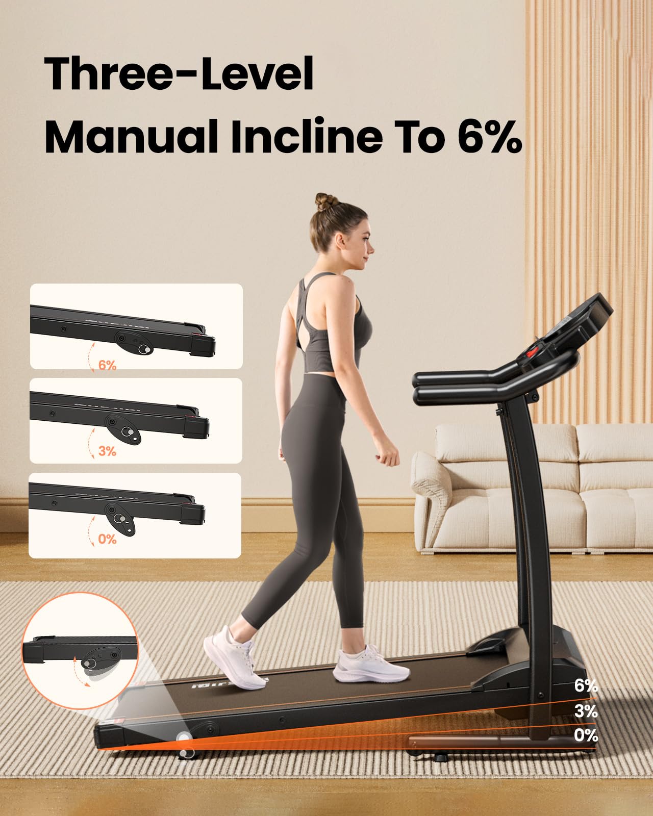 YUEJIQI Treadmills for Home, 3.0HP Folding Treadmill with Incline, Small Space Portable Running Machine, 240 Lbs Capacity with 12 Preset PROG, LED Display, Speaker and Cup Holder