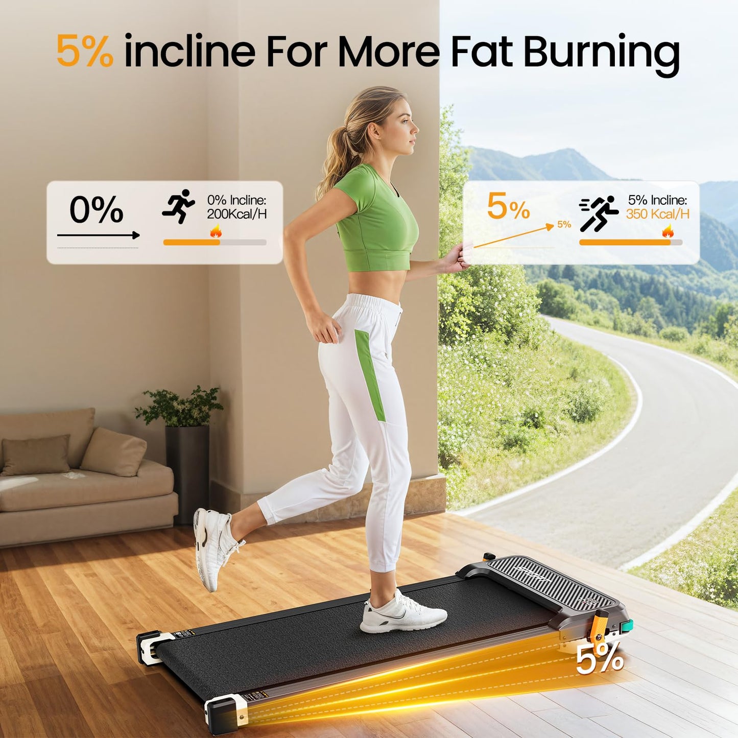FINEHORSE 2 Side Walking Pad with Incline, 2 in 1 Under Desk Treadmills Walking Pad and Foot Massager for Home/Office, Portable Treadmill with Remote Control LED Display (Black)