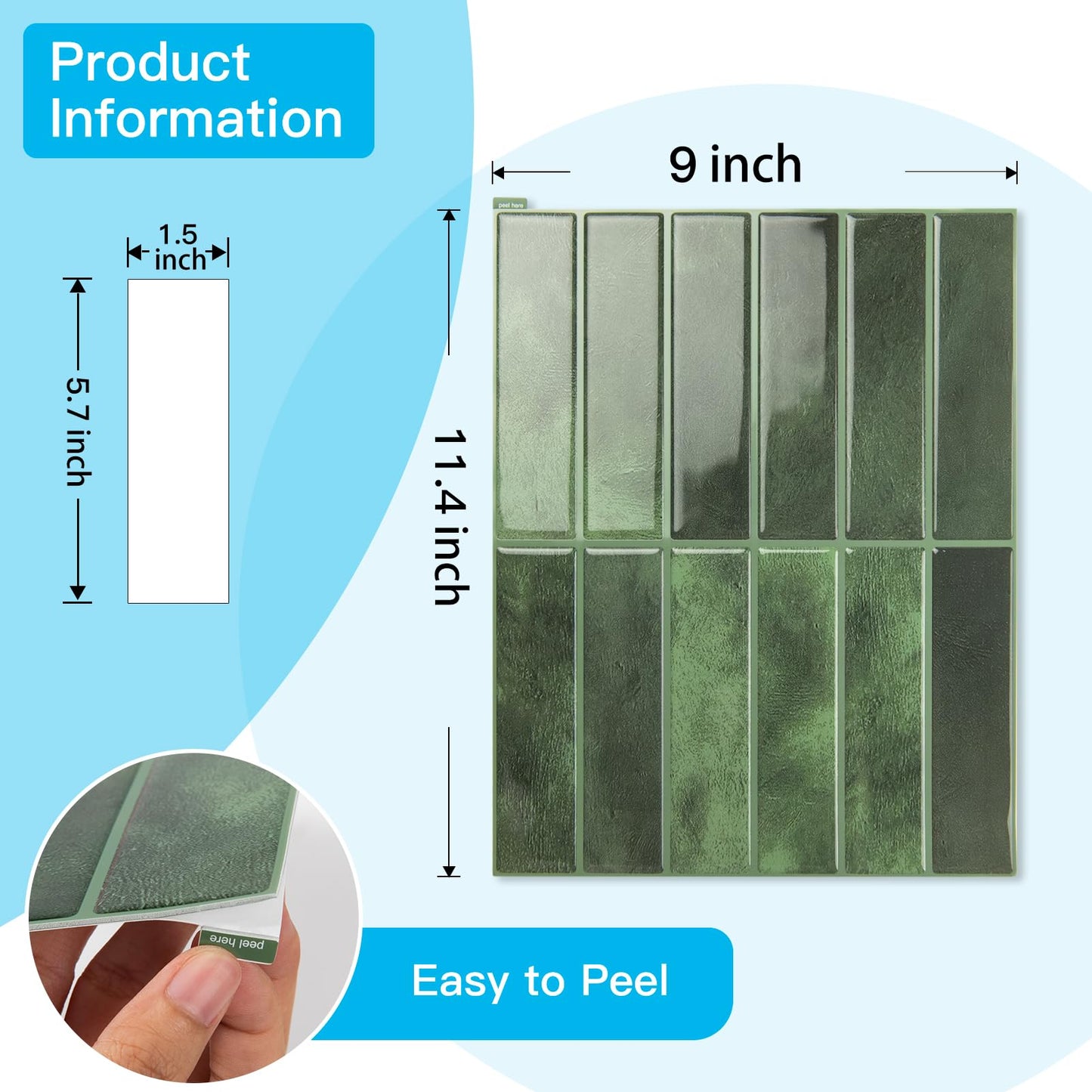 Art3d 11.4 x 9 Inch Heavy-Duty Peel and Stick Backsplash for Home Décor, 10-Pack Vinyl Wall Tiles for Kitchen Countertop, Green