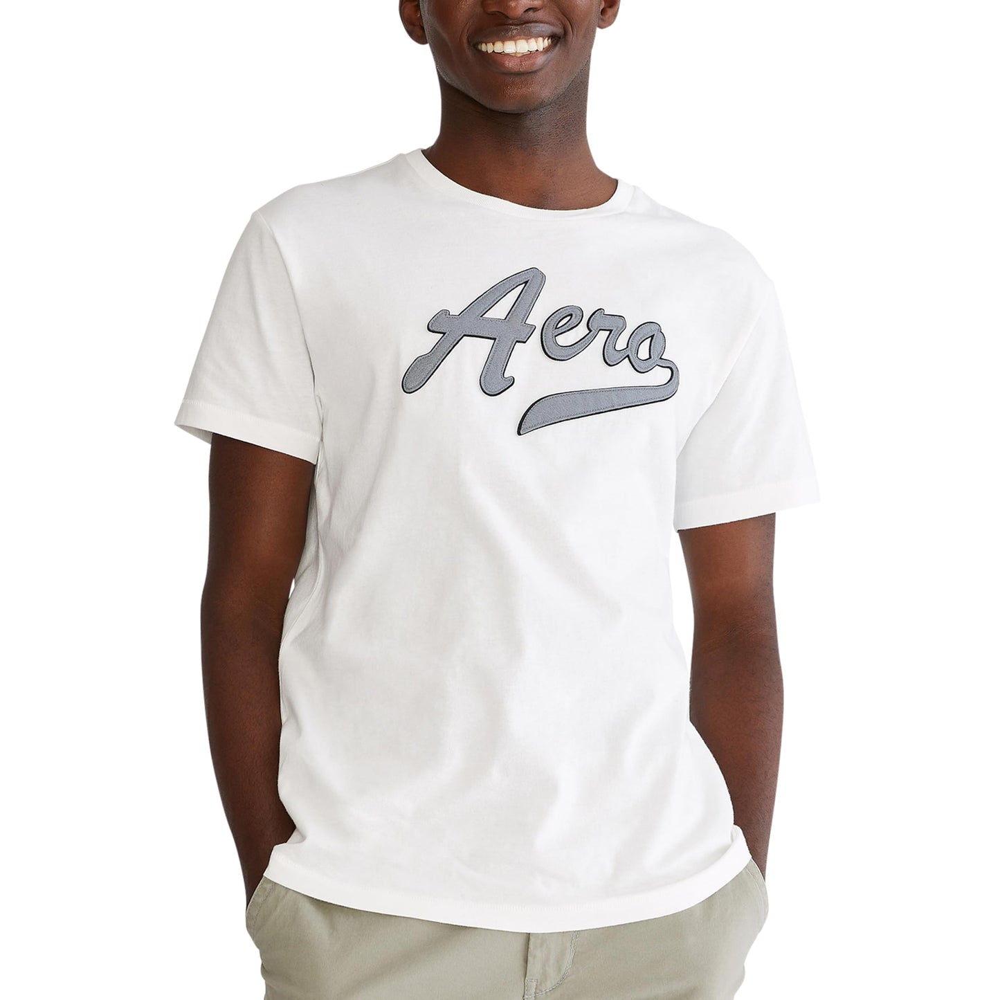 AEROPOSTALE Men's Script Logo Short Sleeve Tee, Bleach, Medium