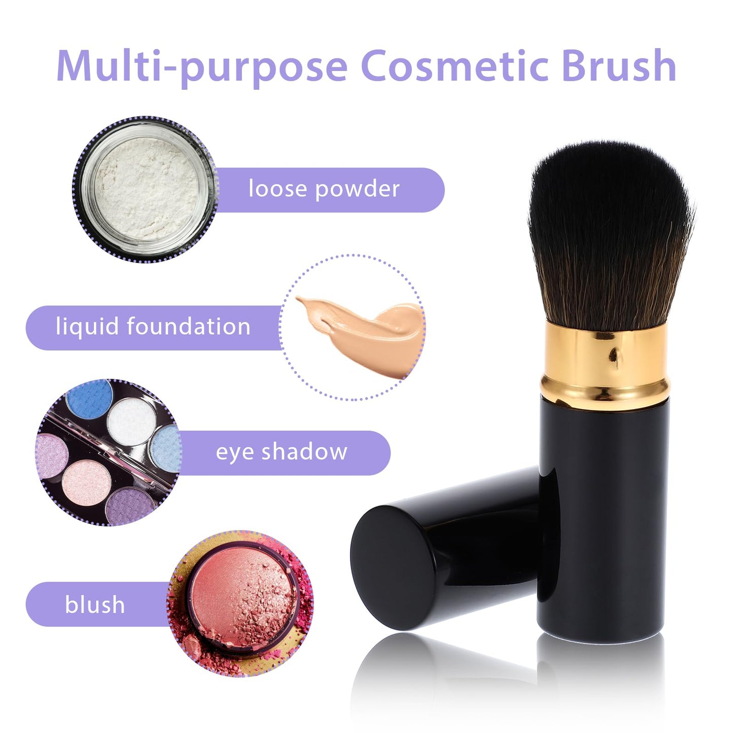 Grevosea Retractable Blusher Brush with Cover, 2 Pack Travel Makeup Brushes Kabuki Foundation Brush Extensible Face Blender Brush for Women Liquid Cream Foundation Concealer Blush Makeup Brush