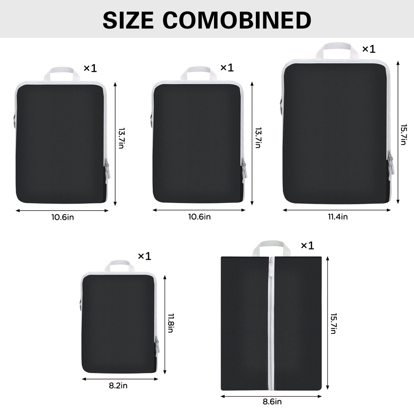 Compression Packing Cubes for Travel,Waterproof Packing Compression Cubes for Travel Packing Organizers,Luggage Cubes for Packing,Ultralight Expandable Packing Cubes Compression (Black 5 Pack)