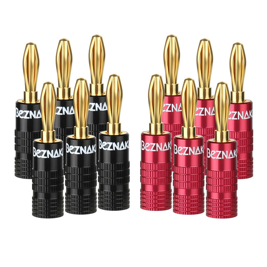 Banana Plugs with Dual Set Screws,Black and Red Aluminum Shell,6 Pairs