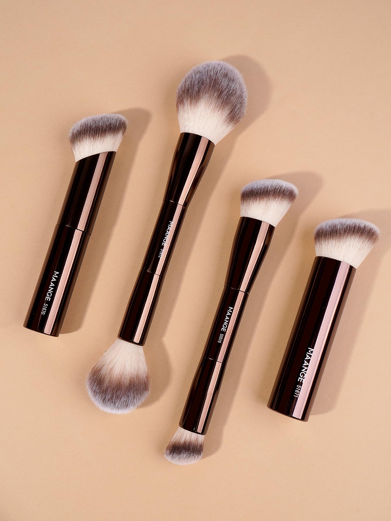 MAANGE 4 PCS Foundation Makeup Brush Set Double-ended Kabuki Brush Contour Brush for Liquid Powder Concealer Cream Cosmetics Blending Blush Face Makeup Tools Kit (Coffee)